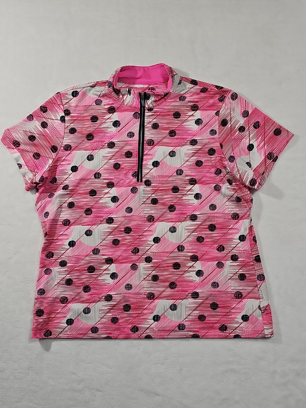 Tail Golf Pink Striped Top with Black Polka Dot Print